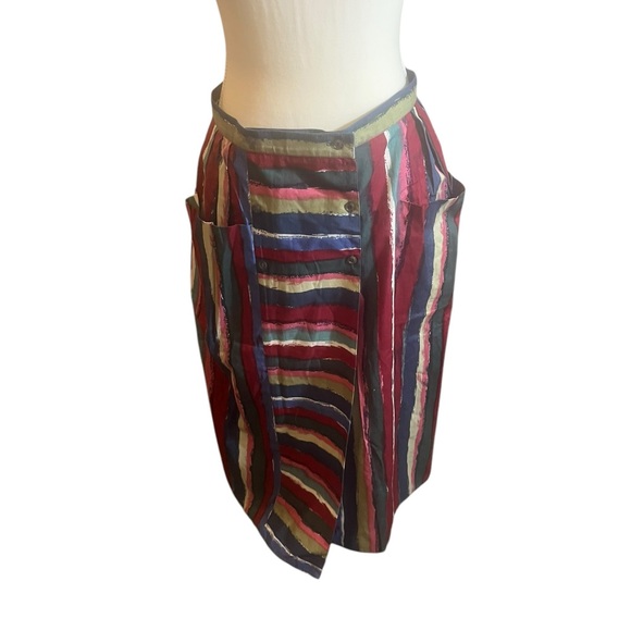 Vintage midi wrap skirt pockets multi colour stripes art teacher M - Picture 1 of 7